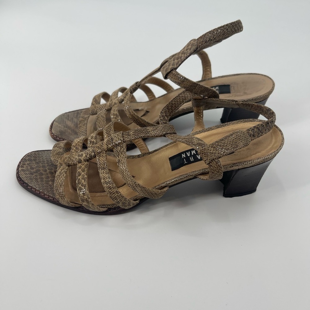STUART WEITZMAN ZIP UP GLADIATOR HEELED SANDLES FAUX BEIGE SNAKE LEATHER size 9